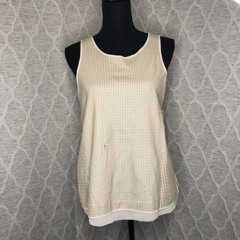 Ann Taylor Tank Top Cream & Faux Leather Small